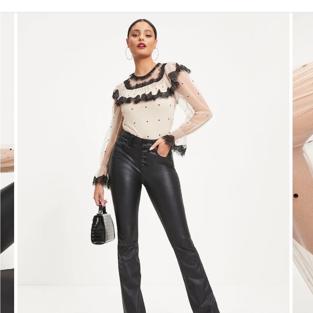 BERNADETTE TULLE LACE POLKA DOT TOP - BLACK/IVORY